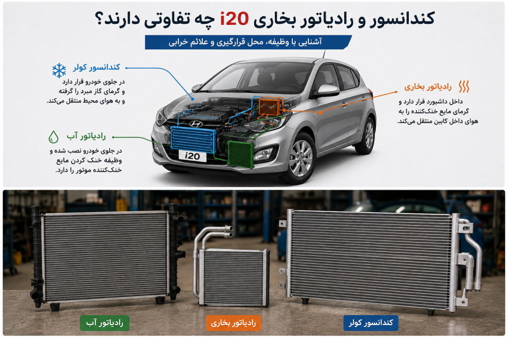بررسی تفاوت کندانسور کولر با رادیاتور بخاری هیوندای i20
